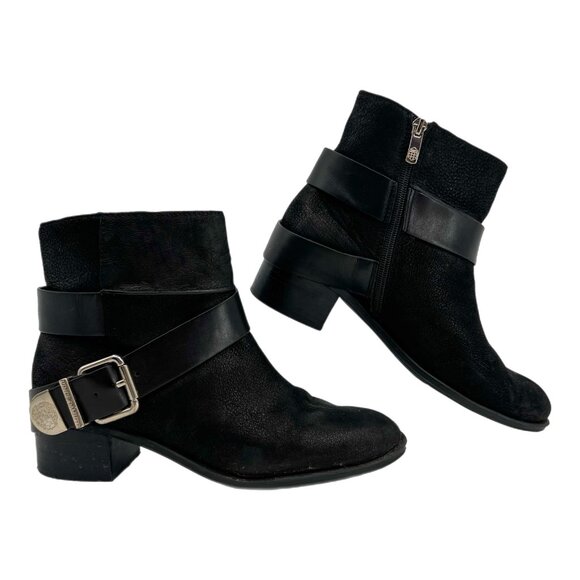 Vince Camuto Black Leather Block Heel Ankle Boots | Size 9 - Picture 1 of 10